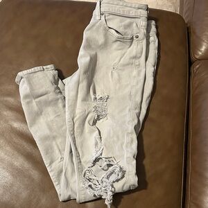 American Eagle Outfitters Gray Distressed Slim Straight Jeans